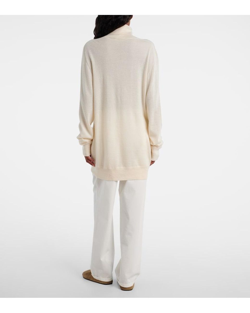 The Row White Lizzy Cashmere Turtleneck Sweater