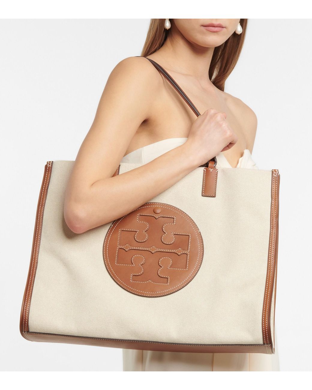 Tory Burch Beige Canvas and Leather Blake Shopper Tote Tory Burch