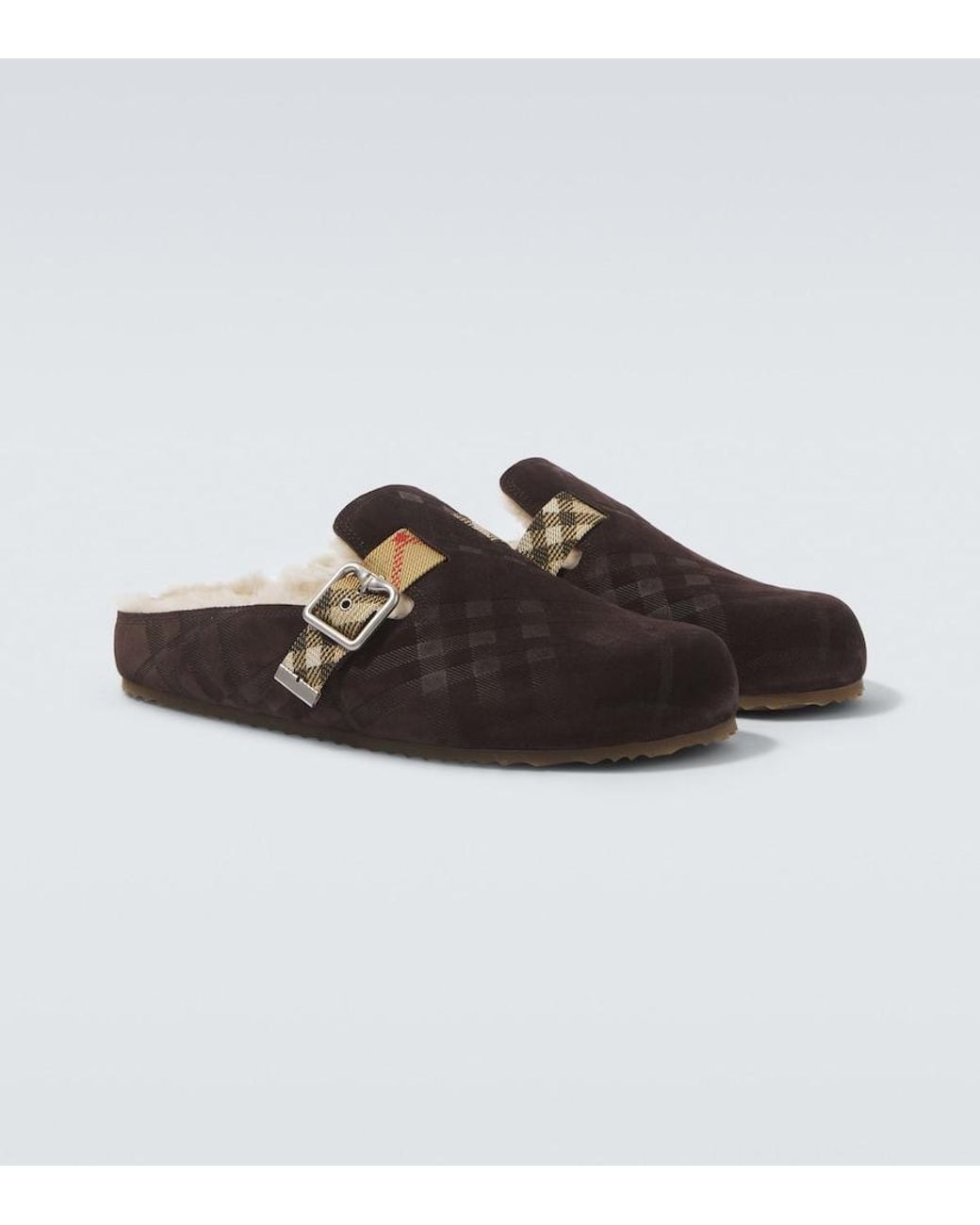 Burberry Brown Urchin Shearling-Lined Suede Clogs for men