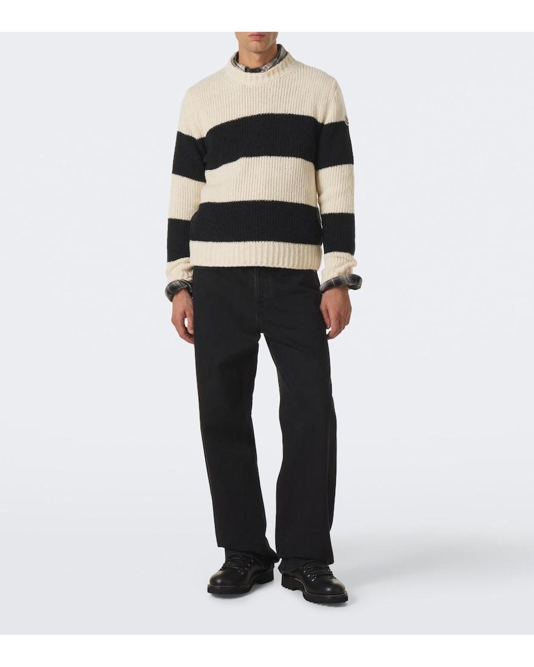 Moncler Black Striped Wool-Blend Sweater for men