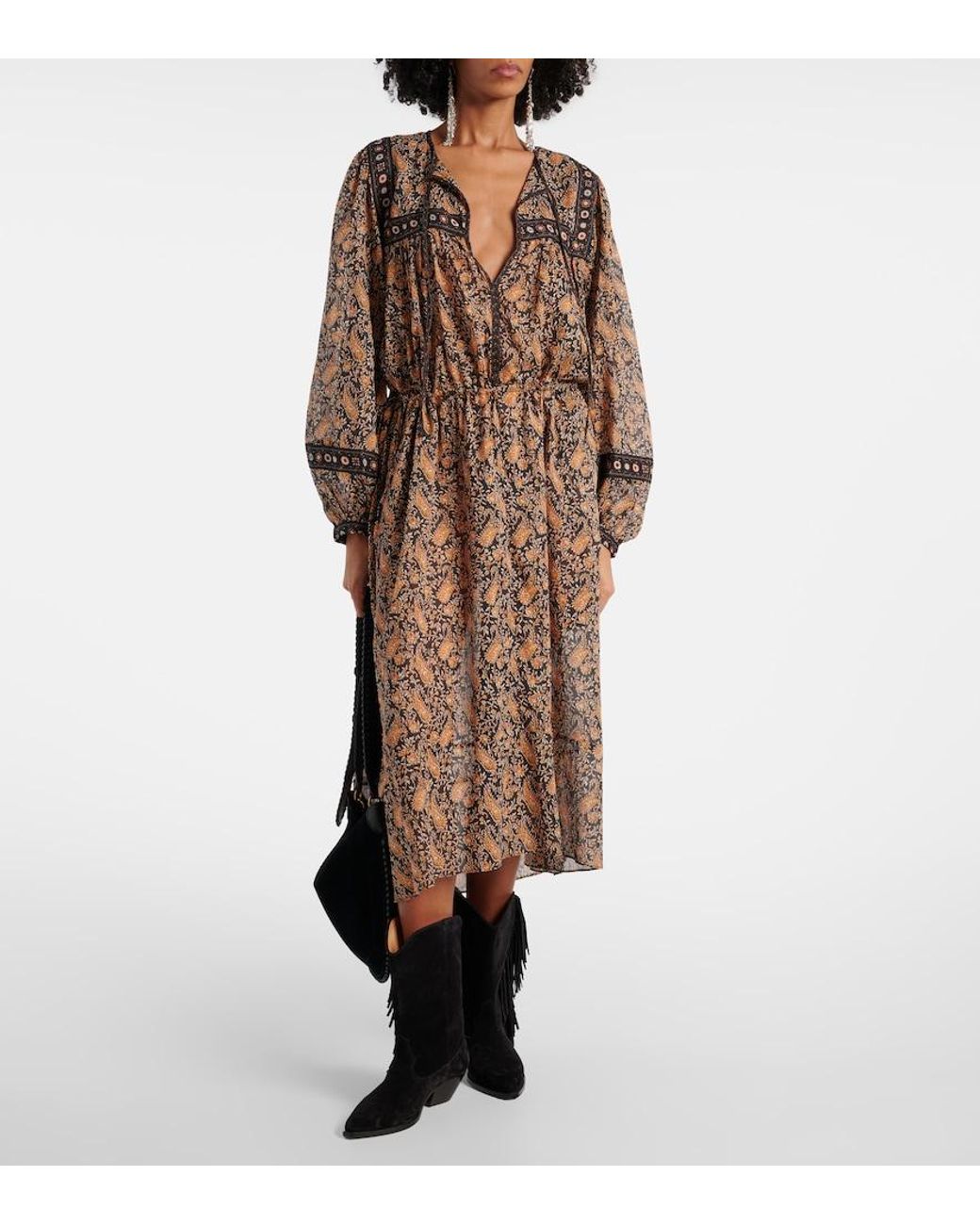 Isabel Marant Brown Greila Cotton Voile Midi Dress