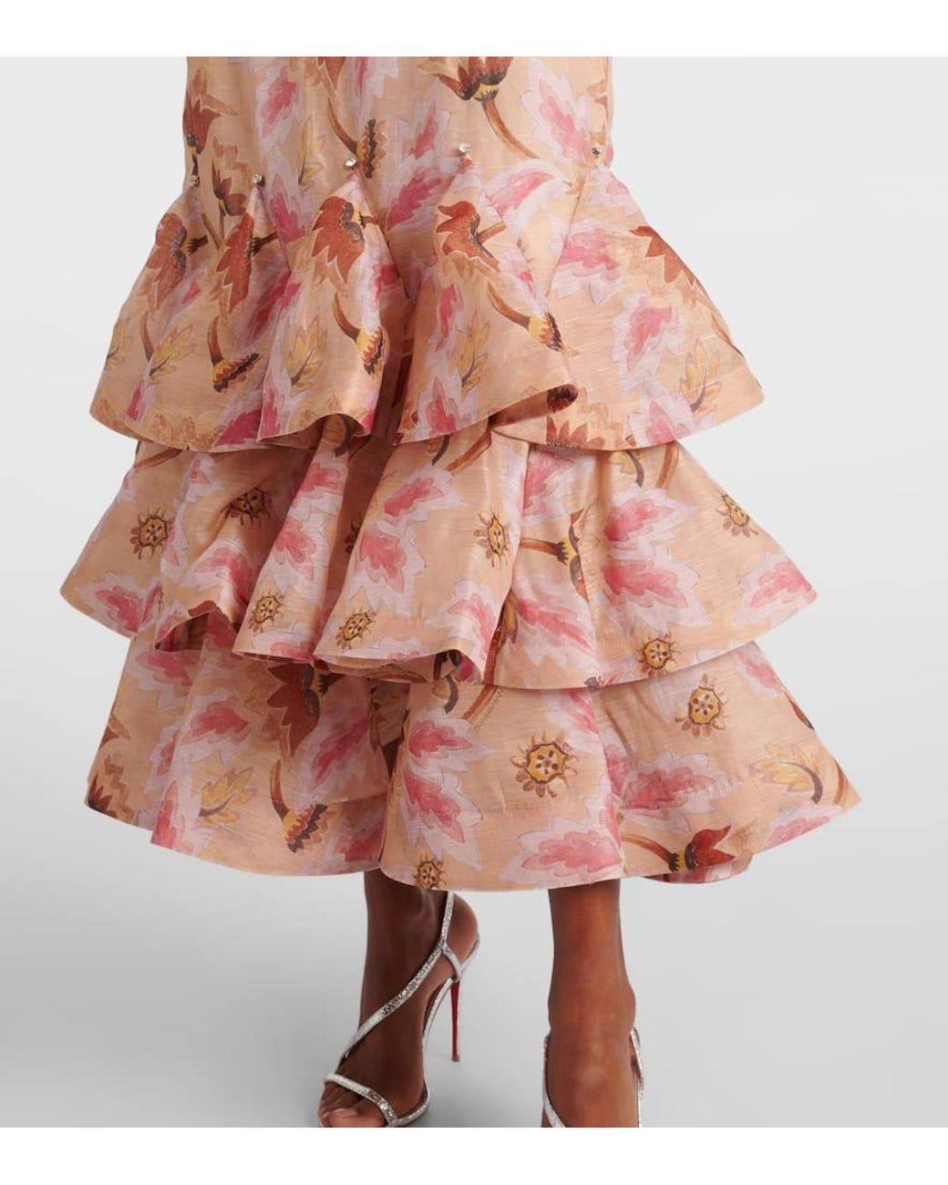 zimmermann rosa silk tiered dress Zimmermann Tiered Linen And Silk Maxi Dress in Pink