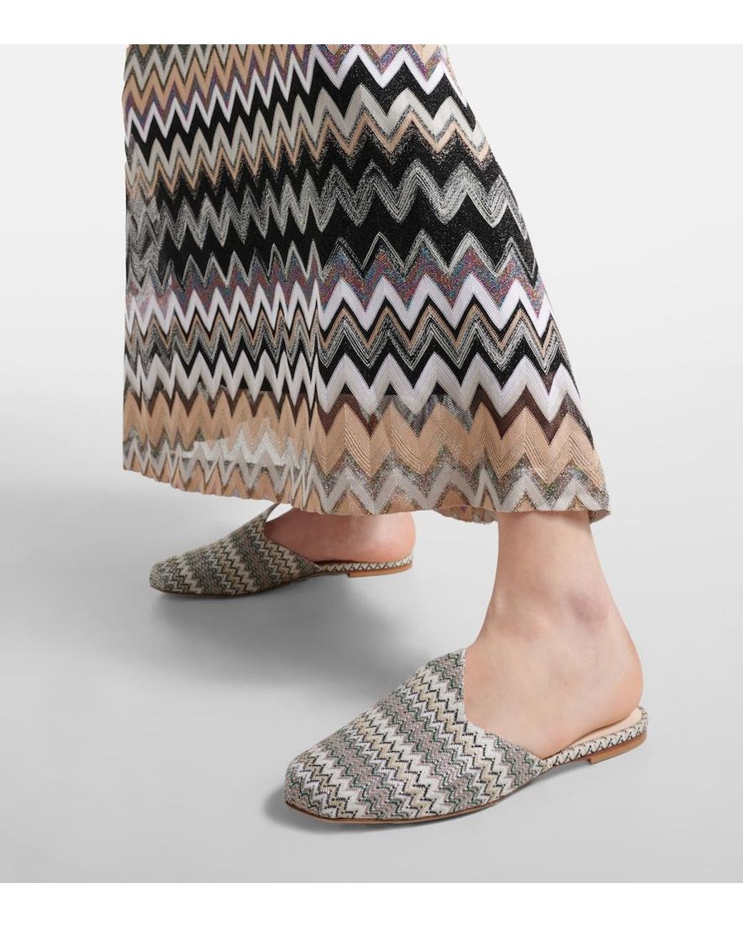 Missoni White Zig Zag Canvas Mules