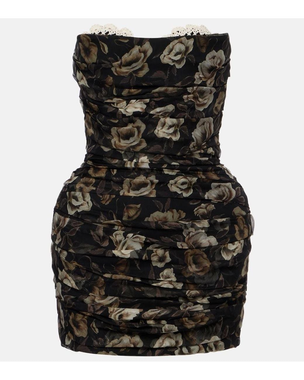 Magda Butrym Black Floral Ruched Silk Minidress