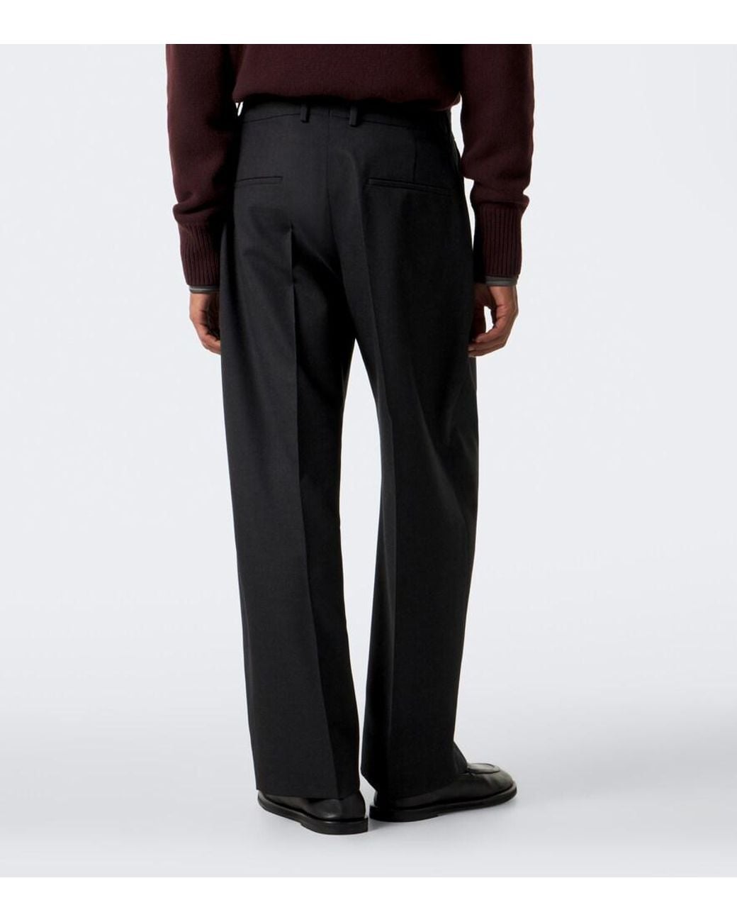 Studio Nicholson Black Pull Pleated Wool Wide-Leg Pants for men