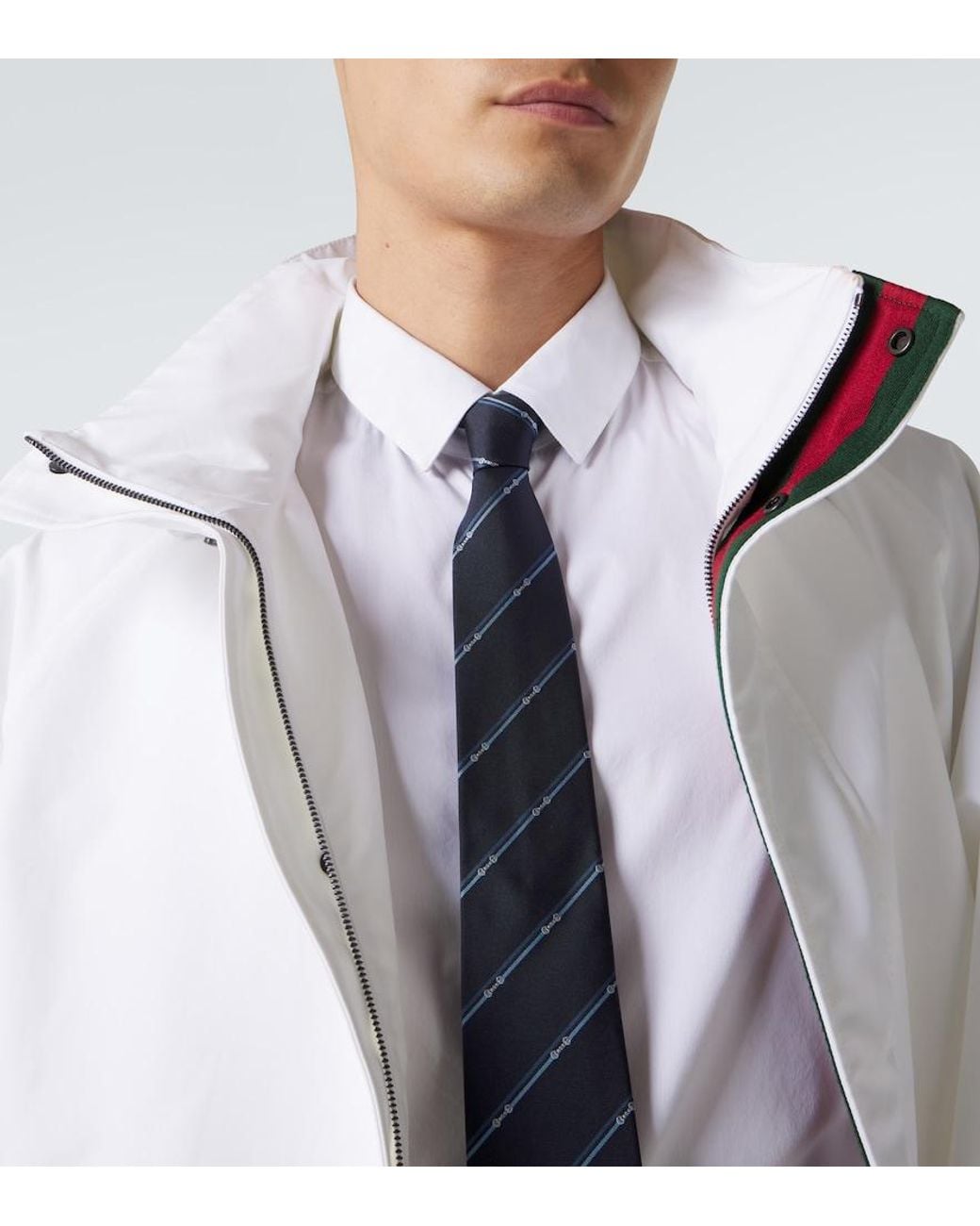 Gucci Blue Horsebit Striped Silk Jacquard Tie for men