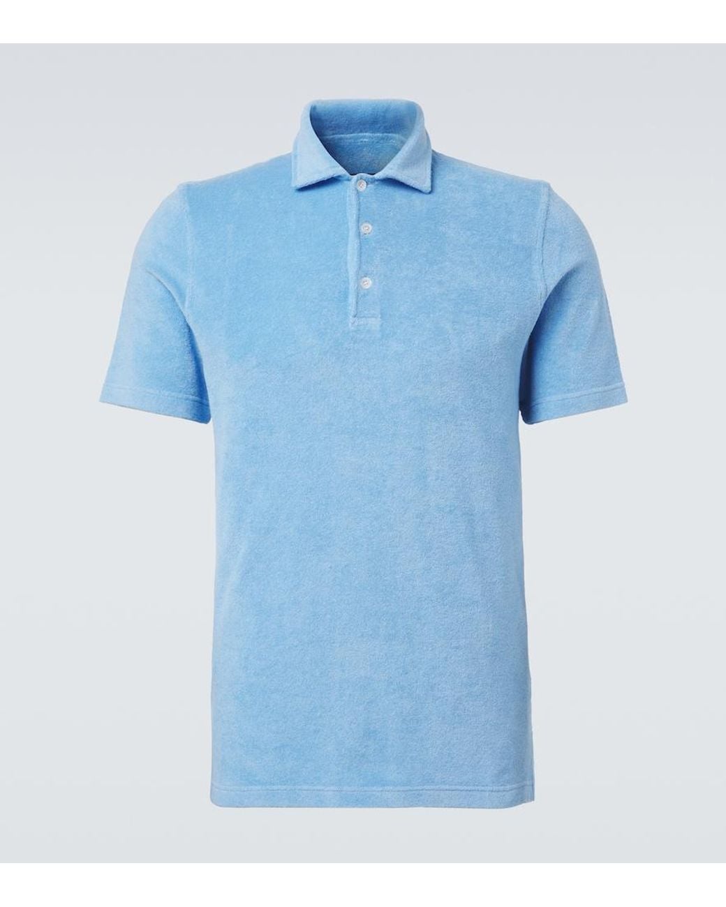 Fedeli Blue Cotton Terry Polo Shirt for men