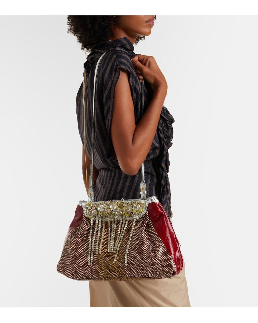 Dries Van Noten Red Blossom Small Patent Leather Crossbody Bag