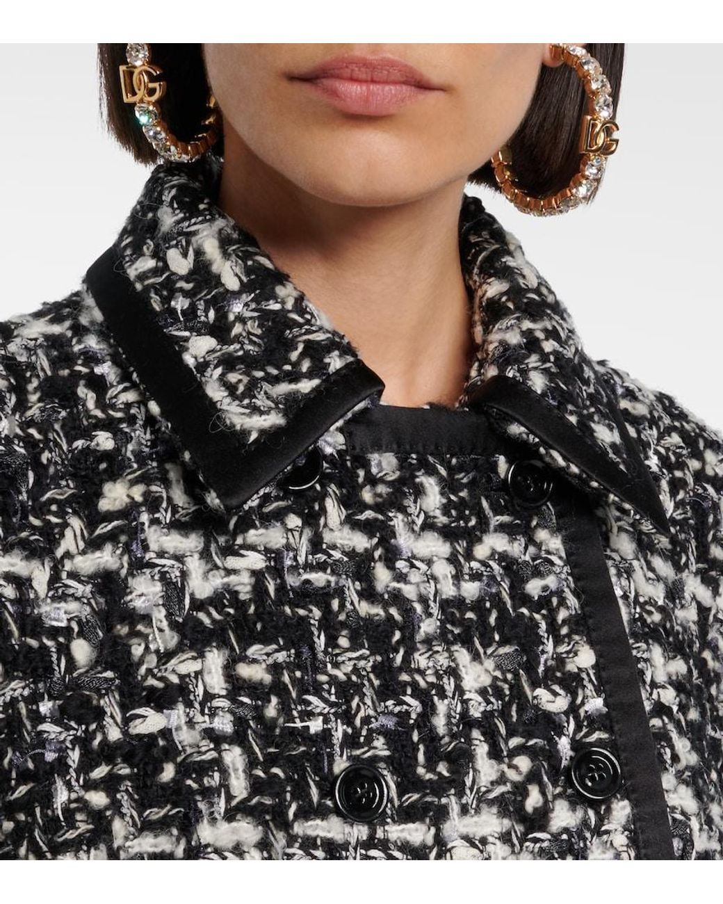 Dolce & Gabbana Black Checked Double-Breasted Boucle Jacket