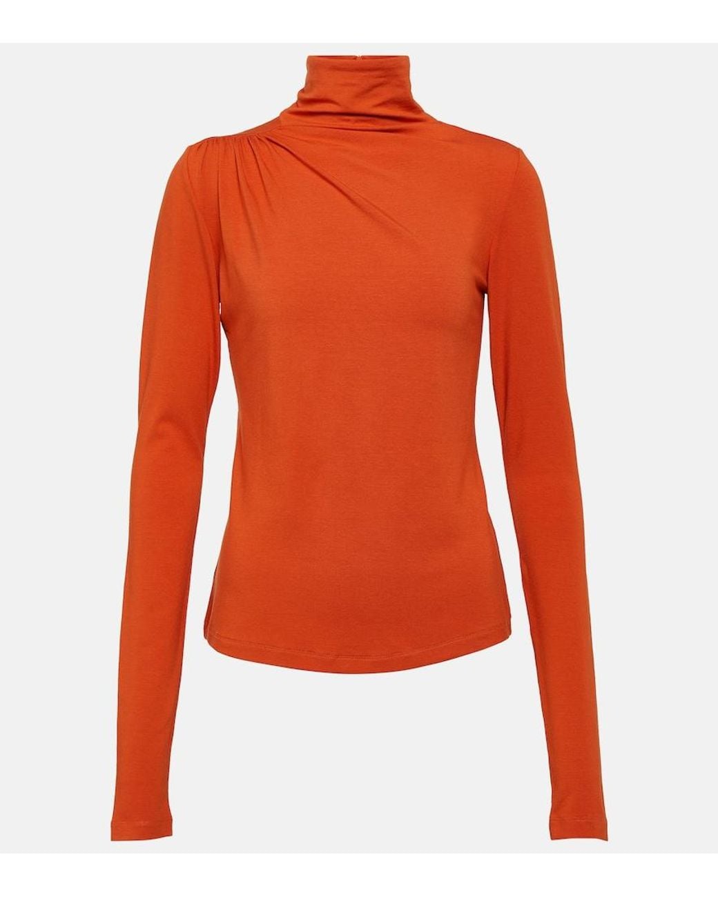 Isabel Marant Orange Lou Gathered Jersey Turtleneck Top