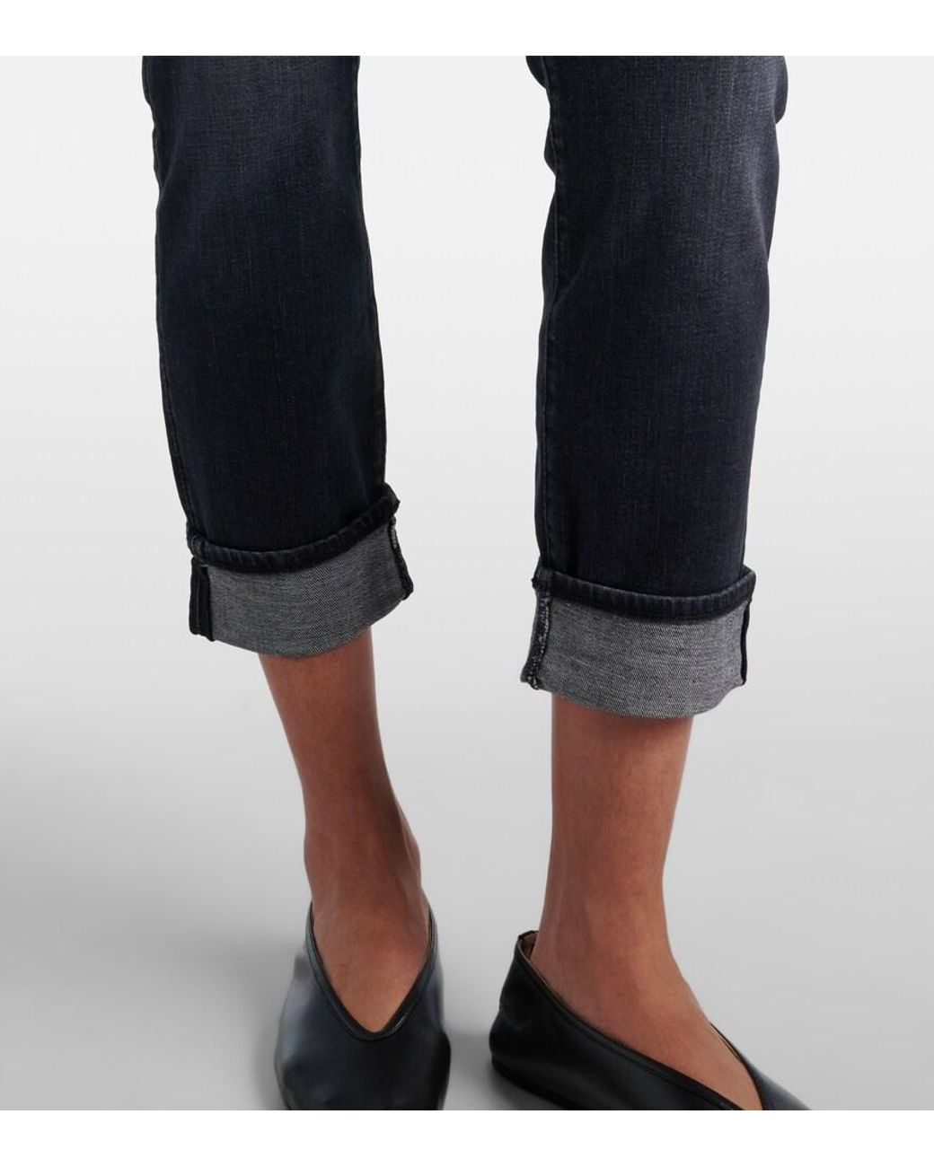 7 For All Mankind Blue Mid-Rise Cropped Skinny Jeans