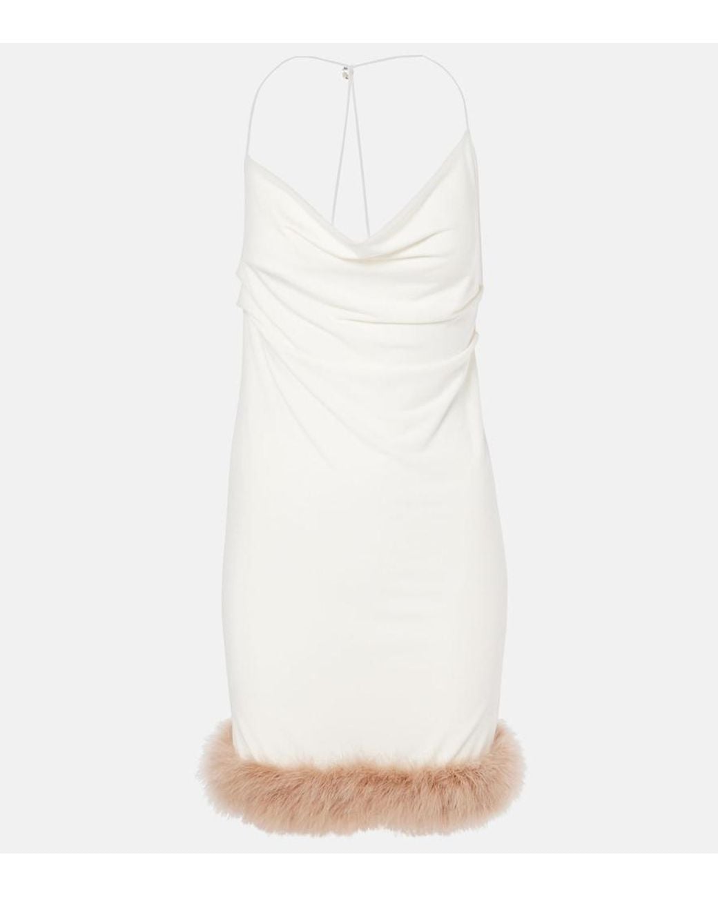 Coperni White Boa Feather-Trimmed Jersey Minidress