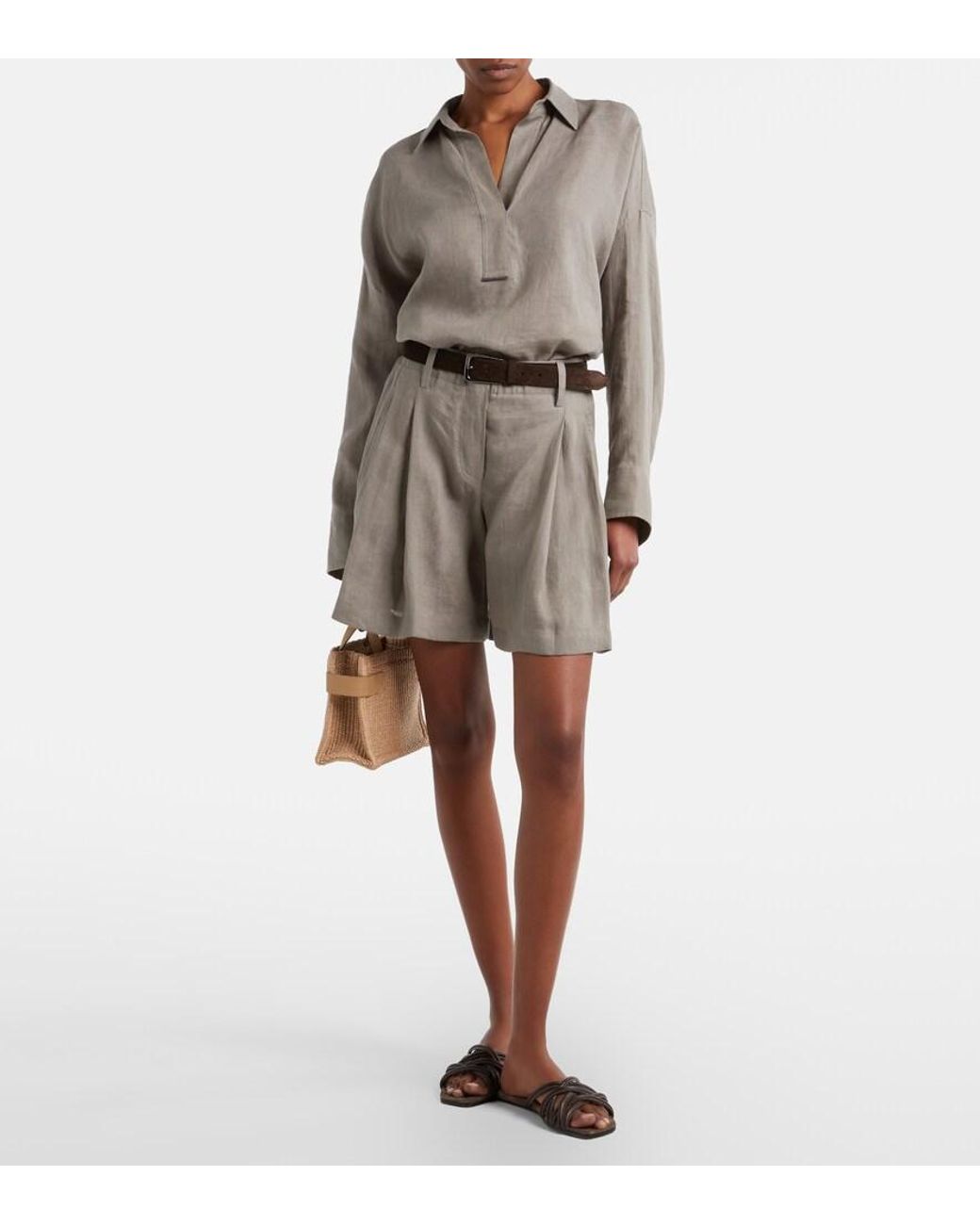 Brunello Cucinelli Brown Leather Slides