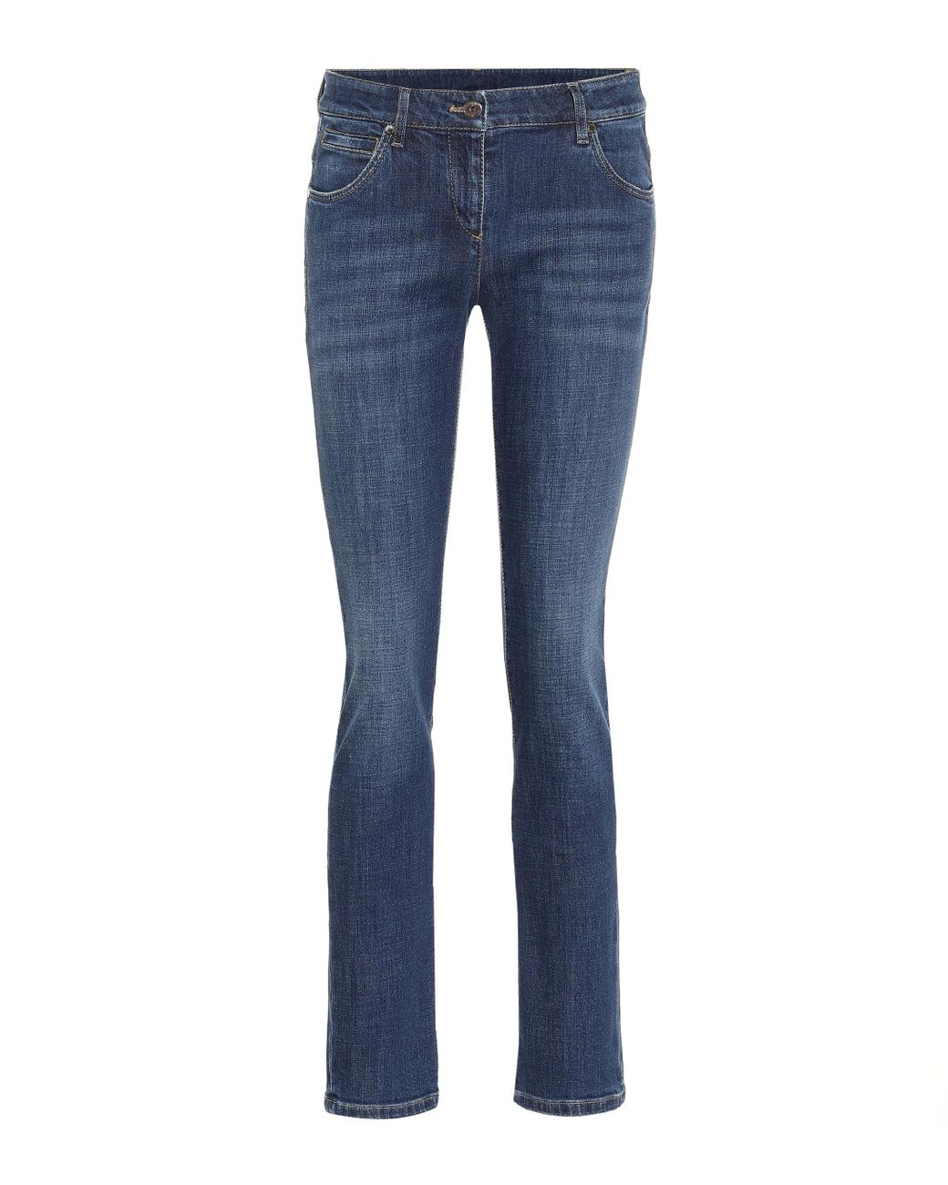 Brunello Cucinelli Denim Embellished Low-rise Skinny Jeans in Blue - Lyst