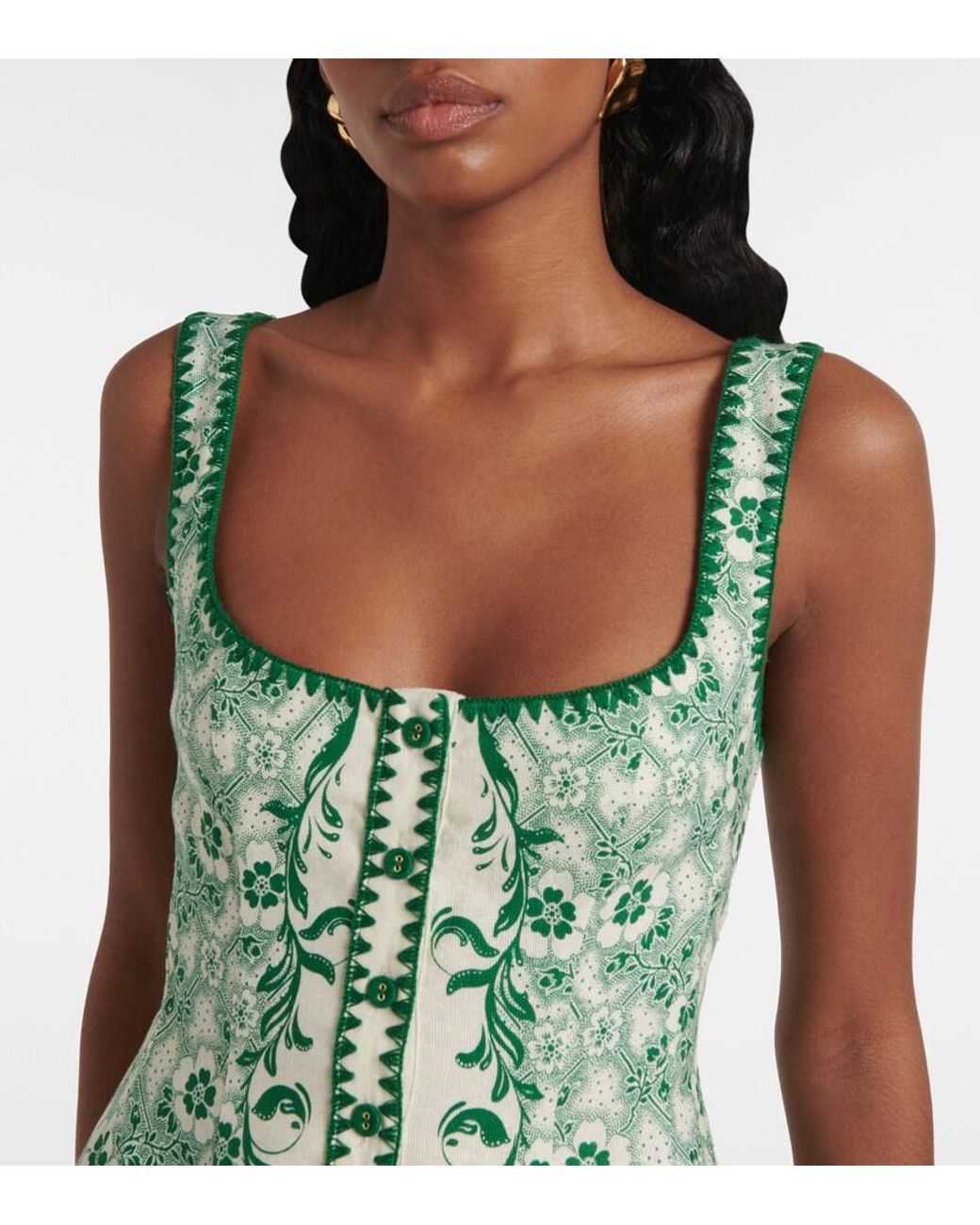 ALÉMAIS Green Printed Linen And Cotton Minidress