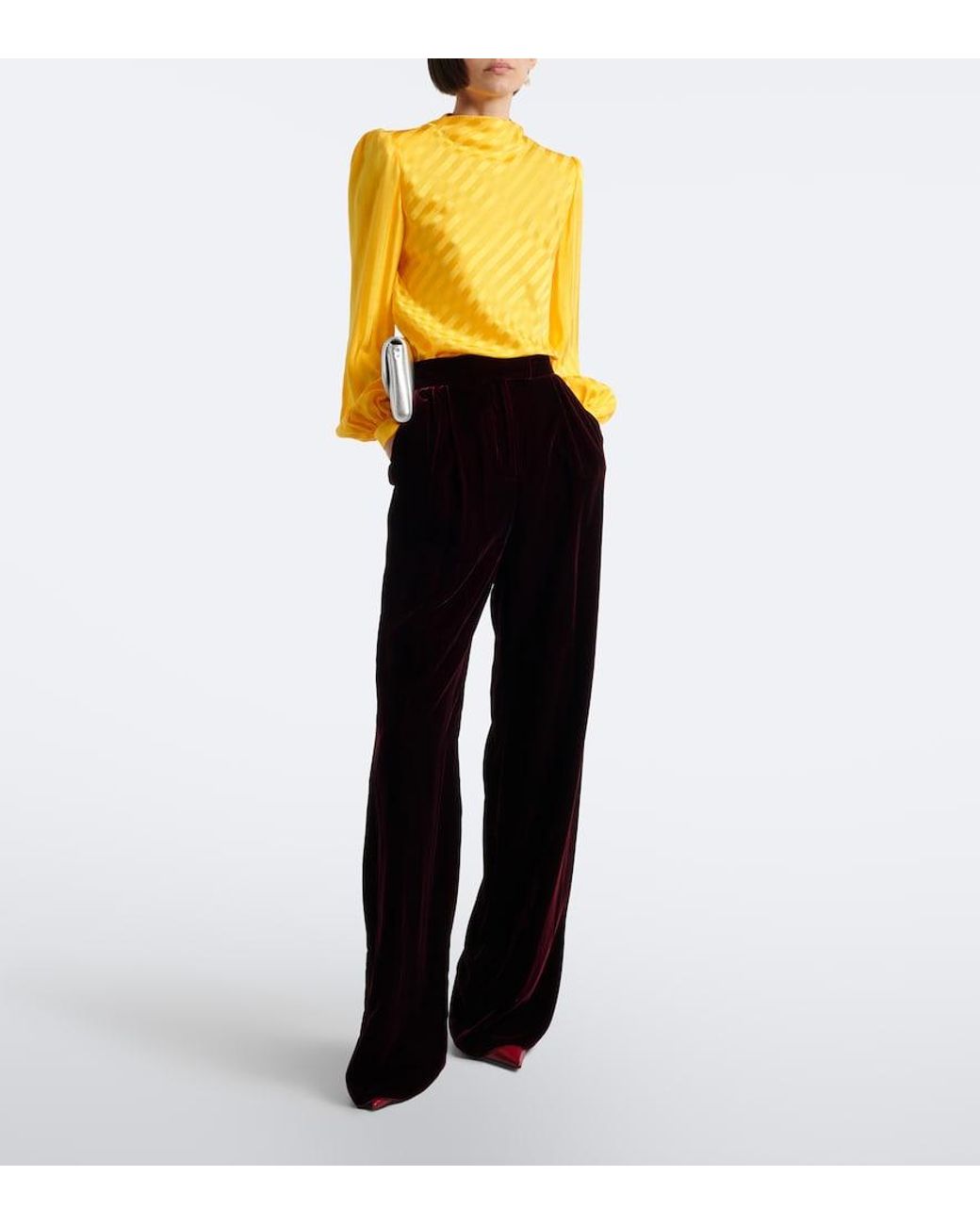Valentino Yellow Vlogo Striped Silk Jacquard Blouse