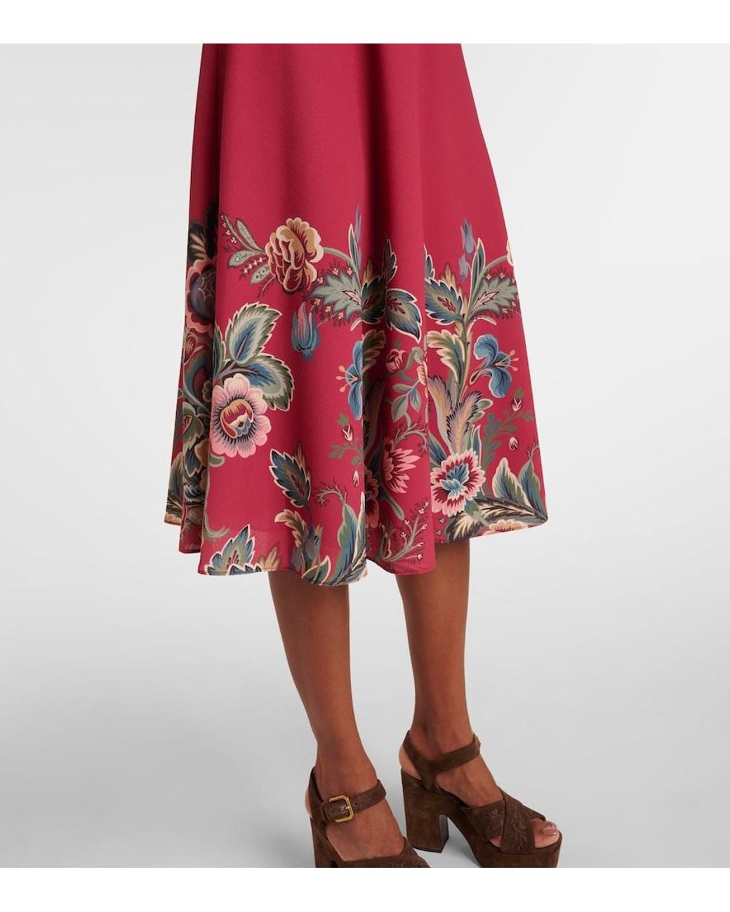 Etro Red Paisley Crepe Jersey Maxi Dress