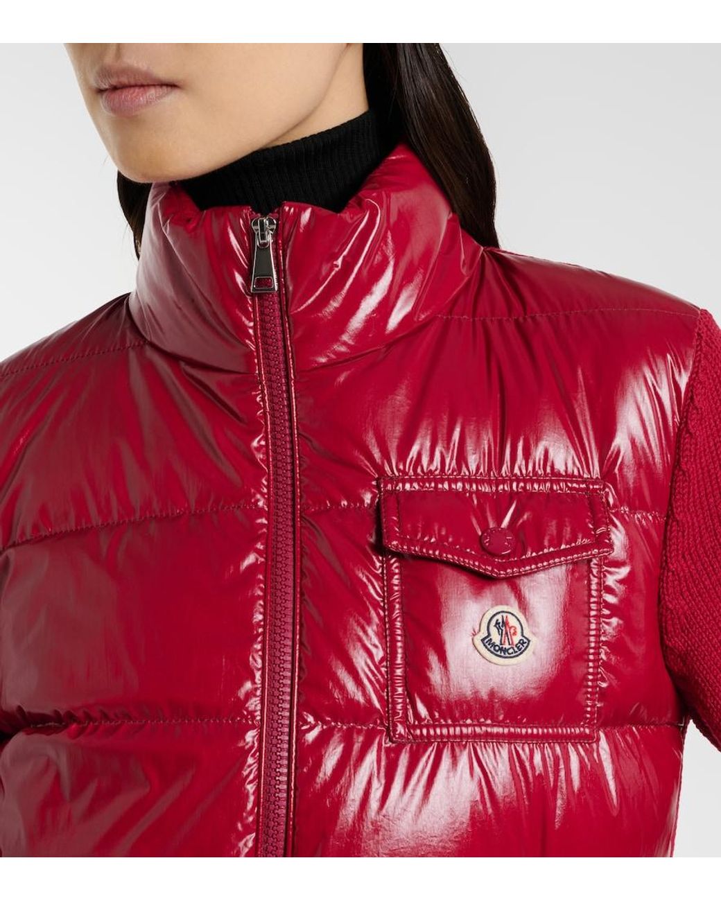 Moncler Red Down-Paneled Virgin Wool Cardigan