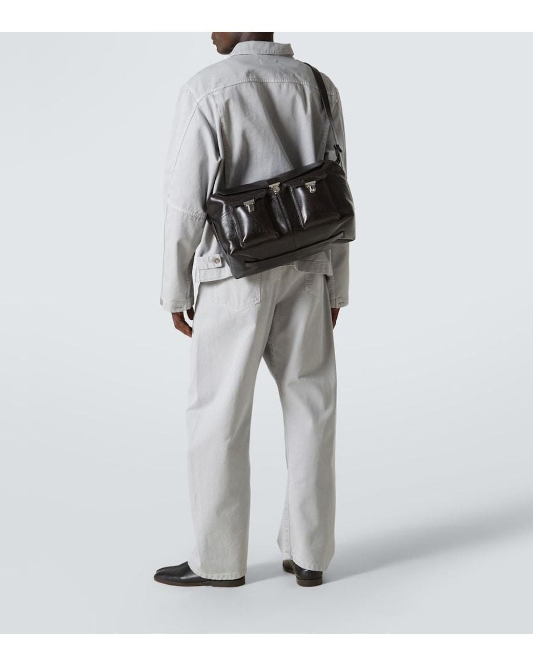 Lemaire Black Week-End Gear Leather Shoulder Bag for men