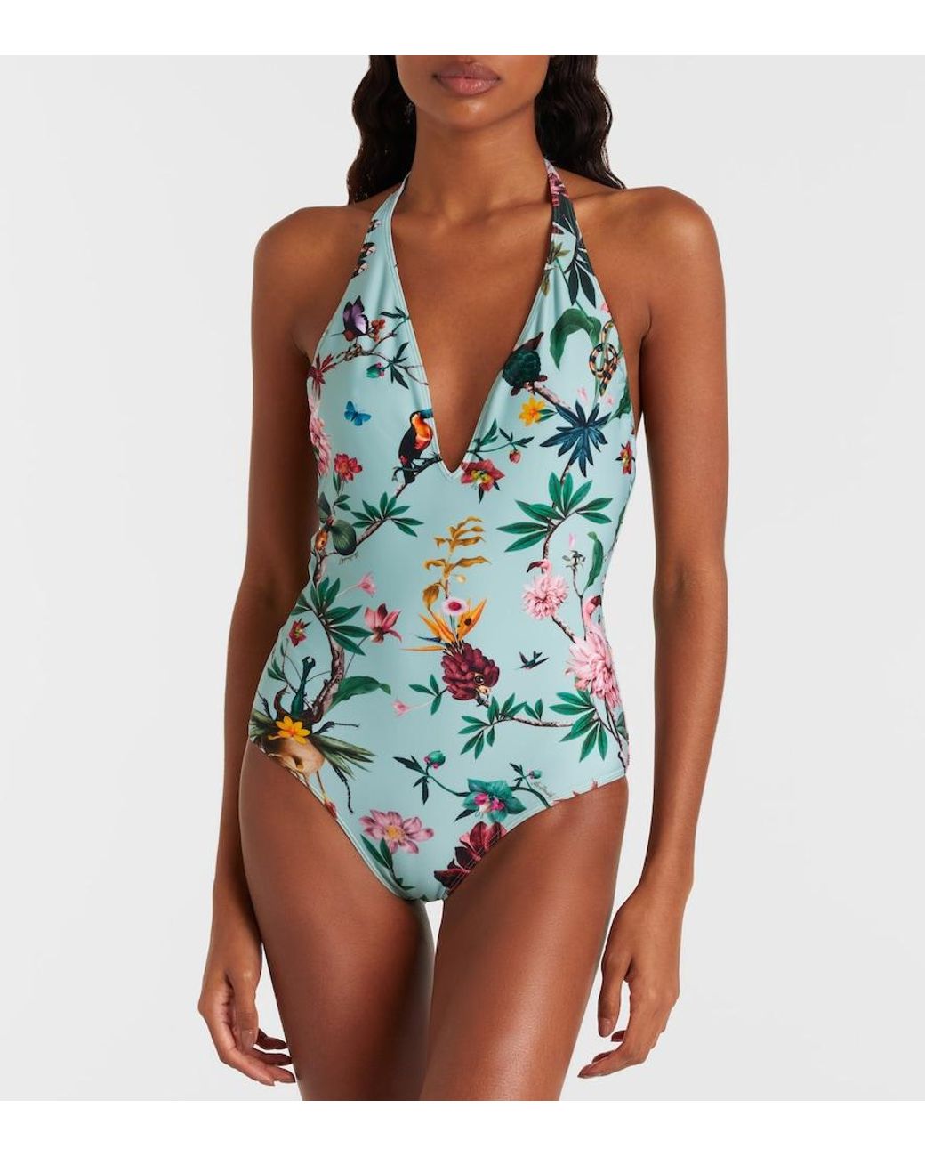 LaDoubleJ Green Printed Halterneck Swimsuit