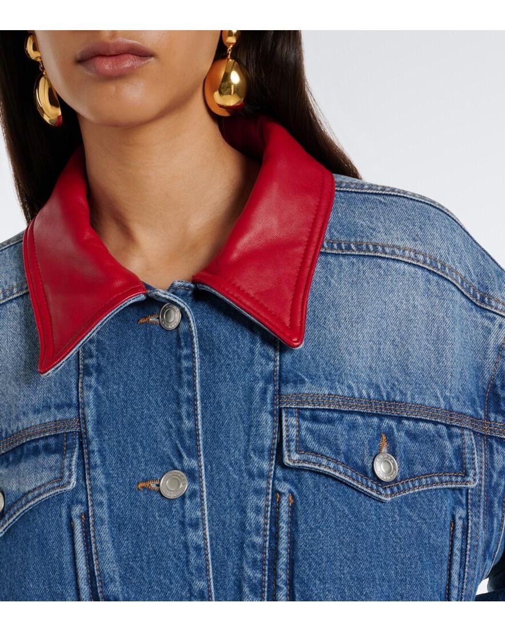 Isabel Marant Blue Devyn Leather-Trimmed Denim Jacket
