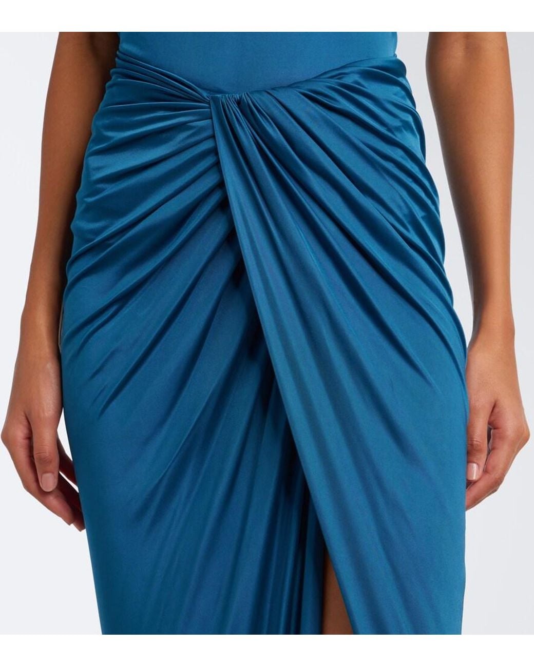 Balmain Blue Draped Satin Maxi Skirt