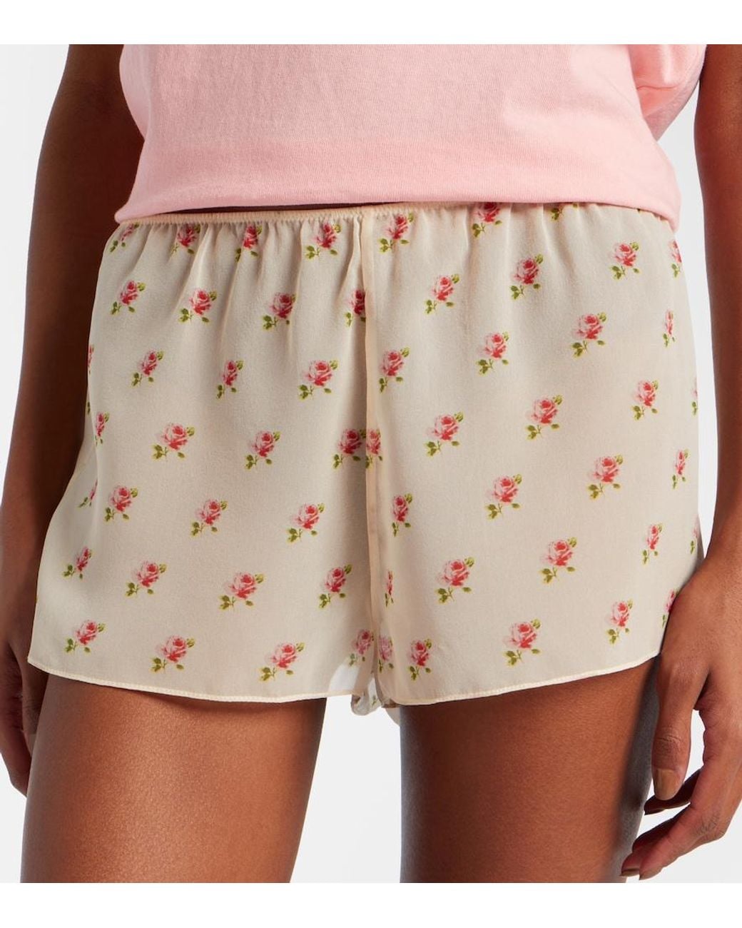 Khaite Natural Tilly Floral Silk Organza Shorts
