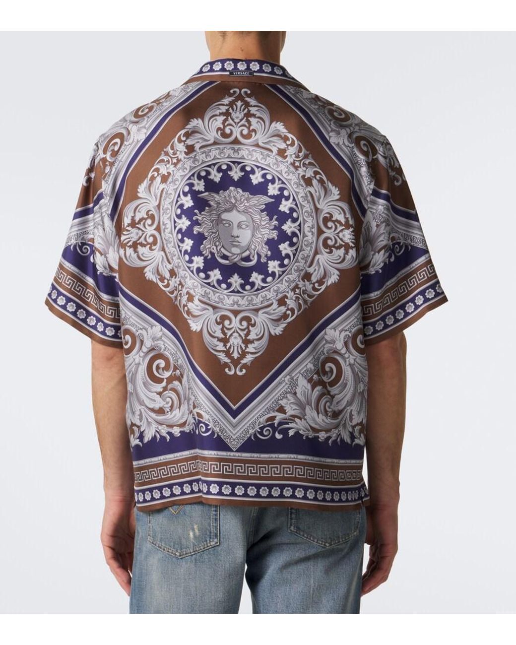 Versace Multicolor Neoclassical Barocco Silk Twill Bowling Shirt for men