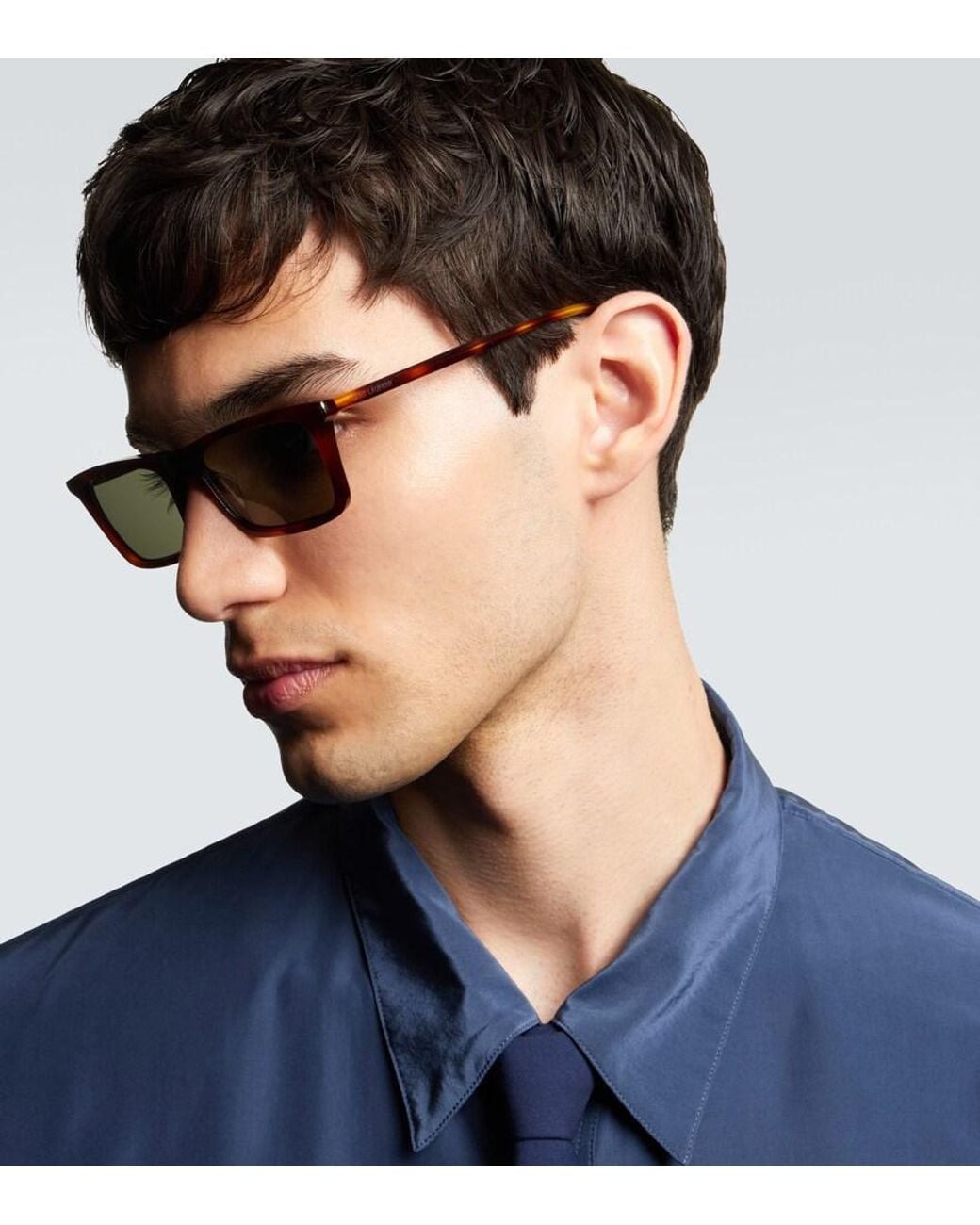 Saint Laurent Brown Corner Angle Rectangular Sunglasses for men