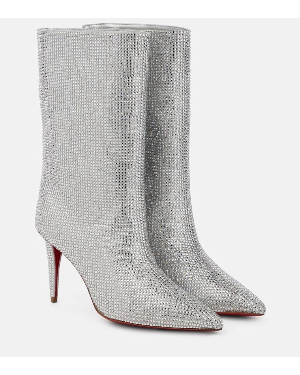 Christian Louboutin Gray Astrilarge Crystal-embellished Boots 85