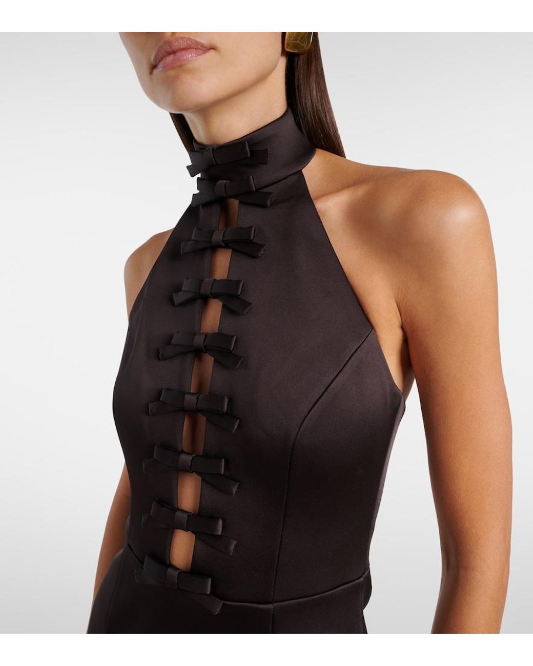 Rebecca Vallance Black Bow-Detail Cutout Halterneck Minidress
