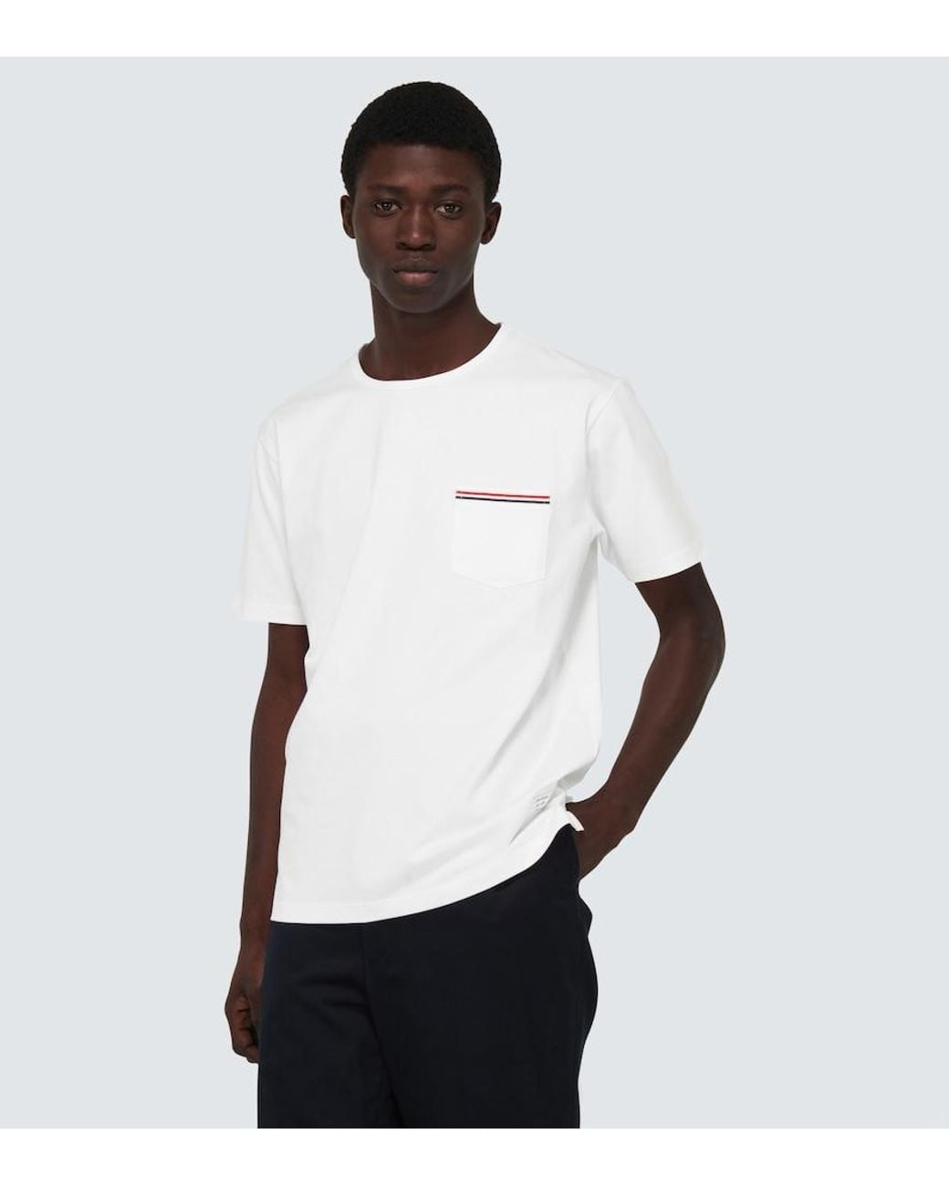 Thom Browne White Short-Sleeved Cotton T-Shirt for men