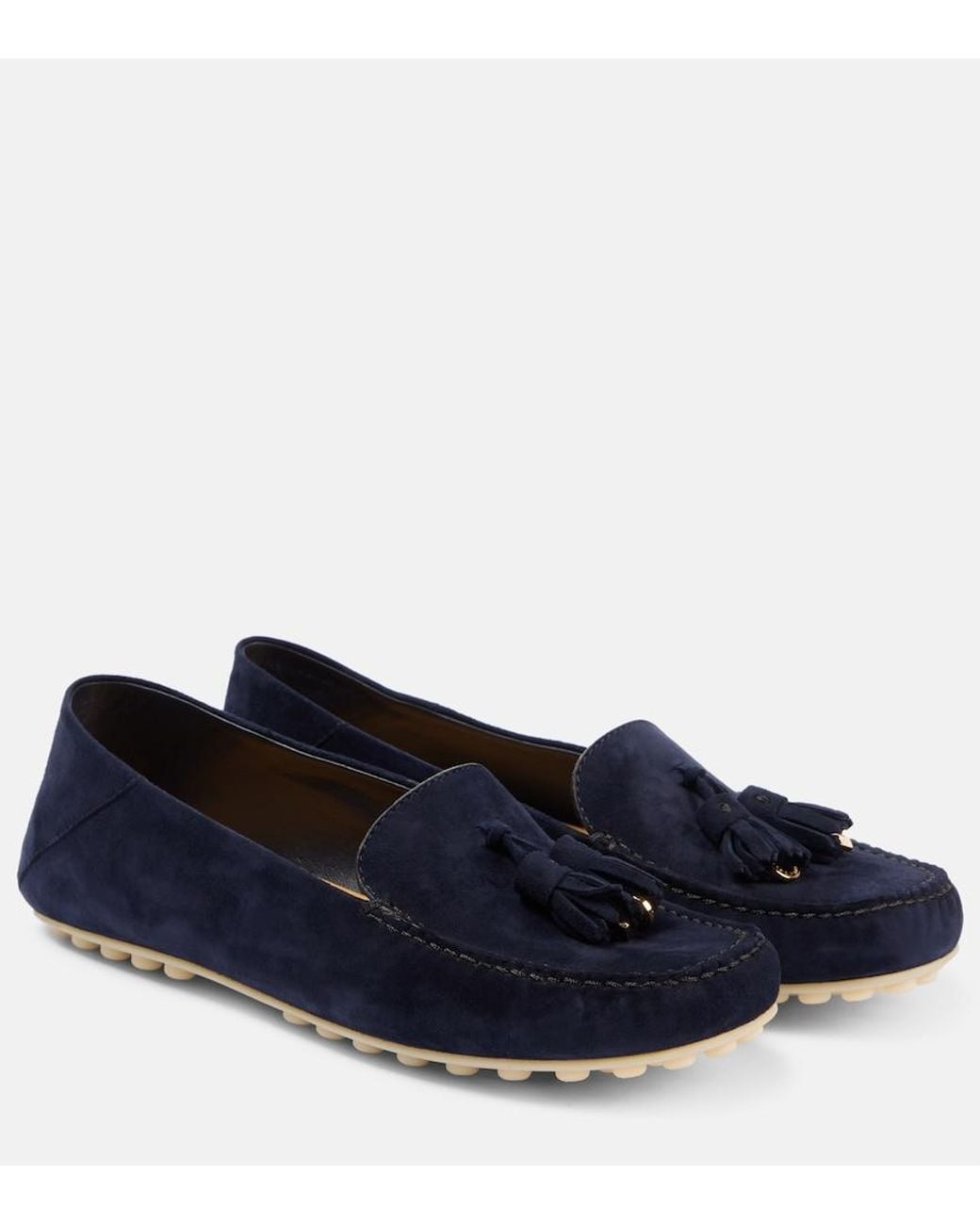 Loro Piana Blue Dot Sole Walk Suede Driving Shoes