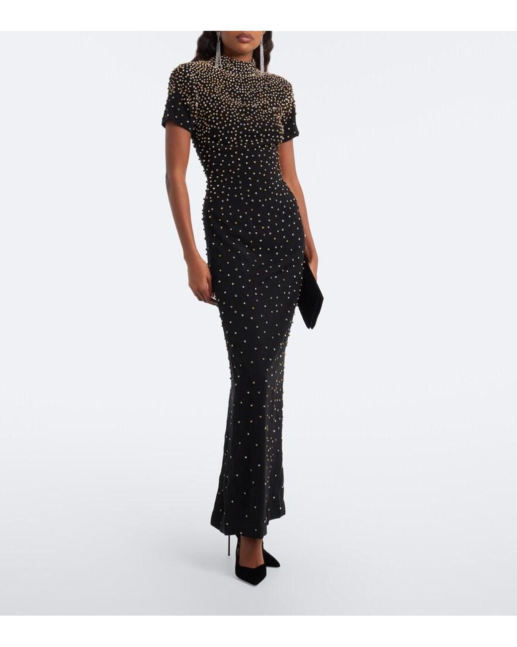 La Fuori Black Nyx Constellation Bloom Embellished Gown