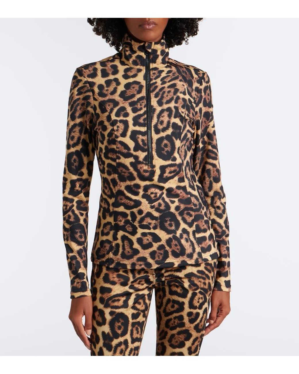 Goldbergh Brown Leona Leopard-Print Half-Zip Ski Top