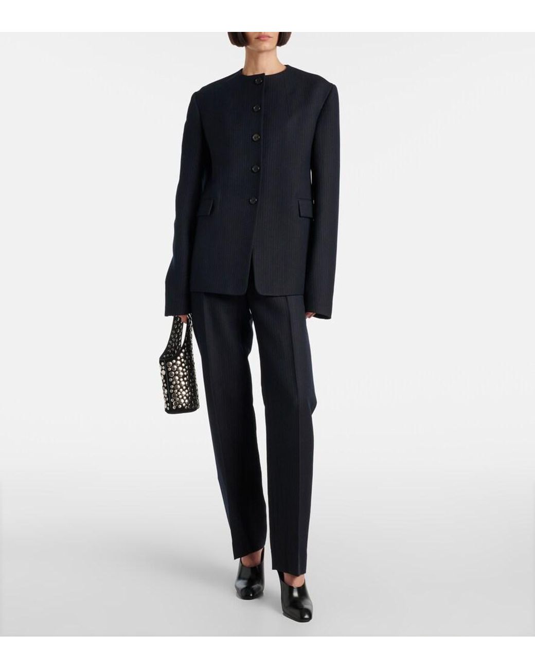 Khaite Blue Lenn Pinstripe Wool-Blend Straight Pants