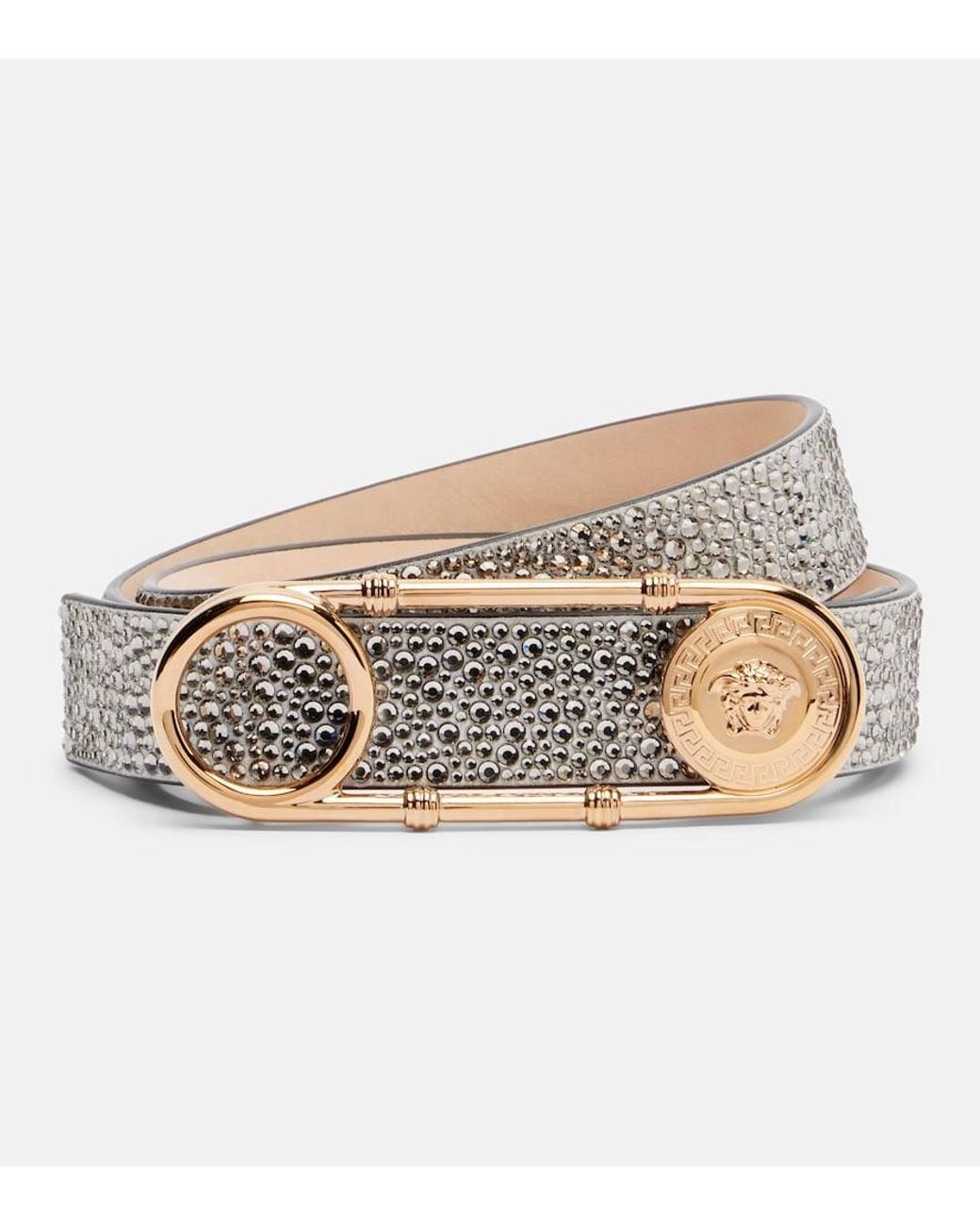 Versace Natural Safety Pin Embellished Leather Belt