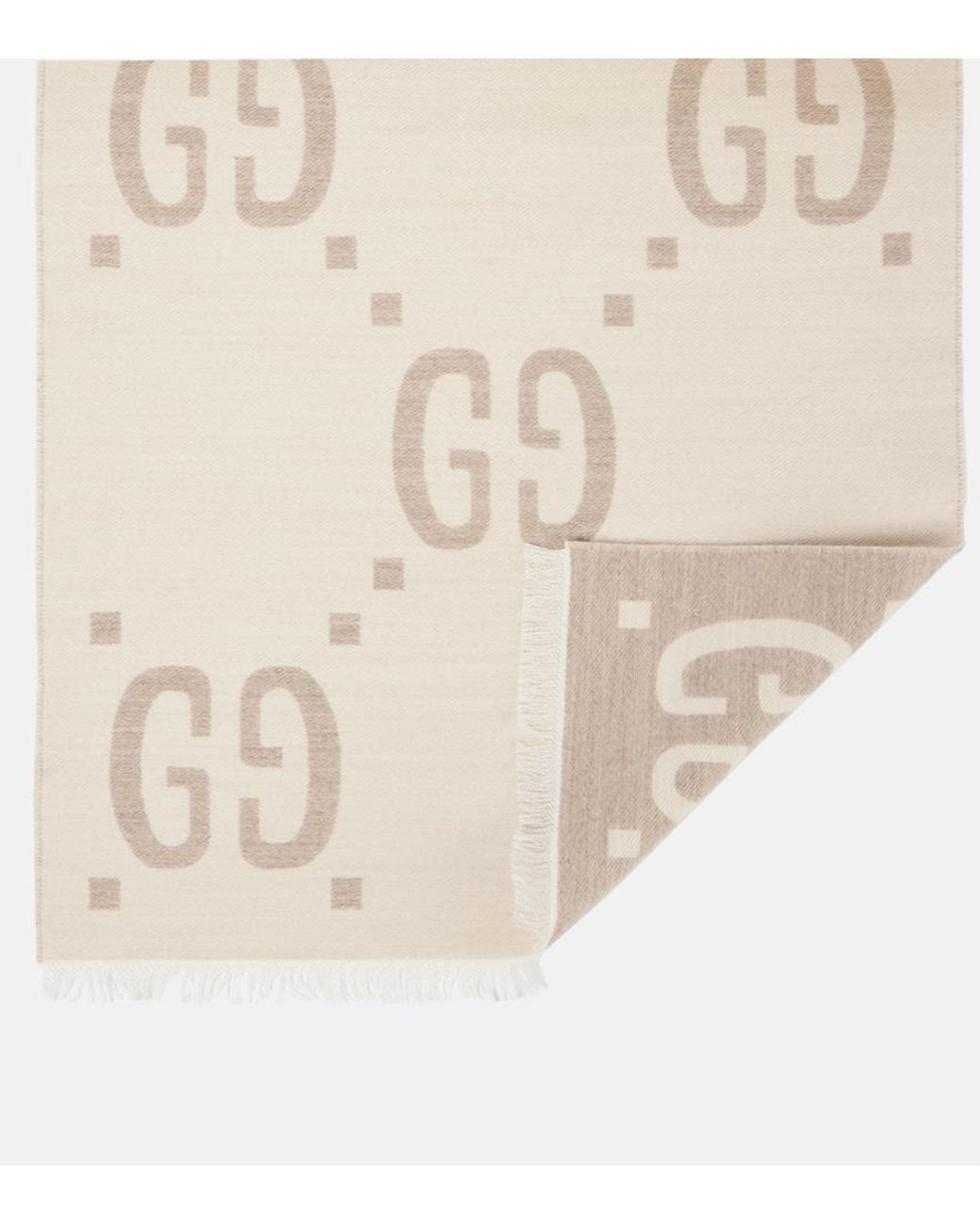 Gucci Natural Gg Wool And Silk Scarf