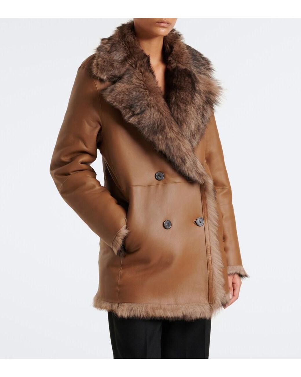 Arma Brown Altina Reversible Shearling Peacoat