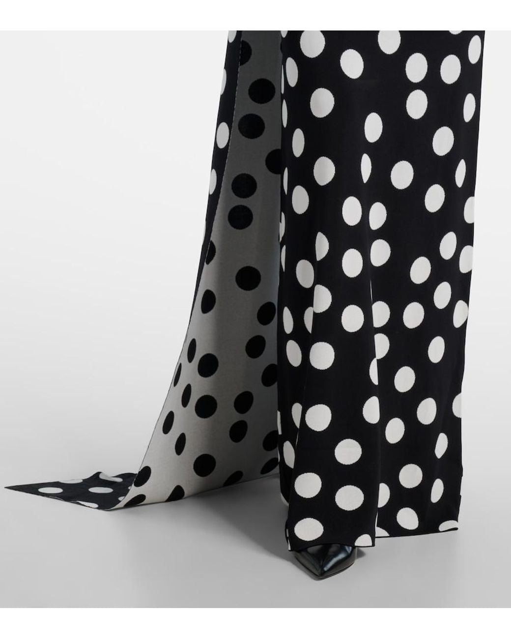 David Koma Black Polka-Dot Scarf-Detail Gown