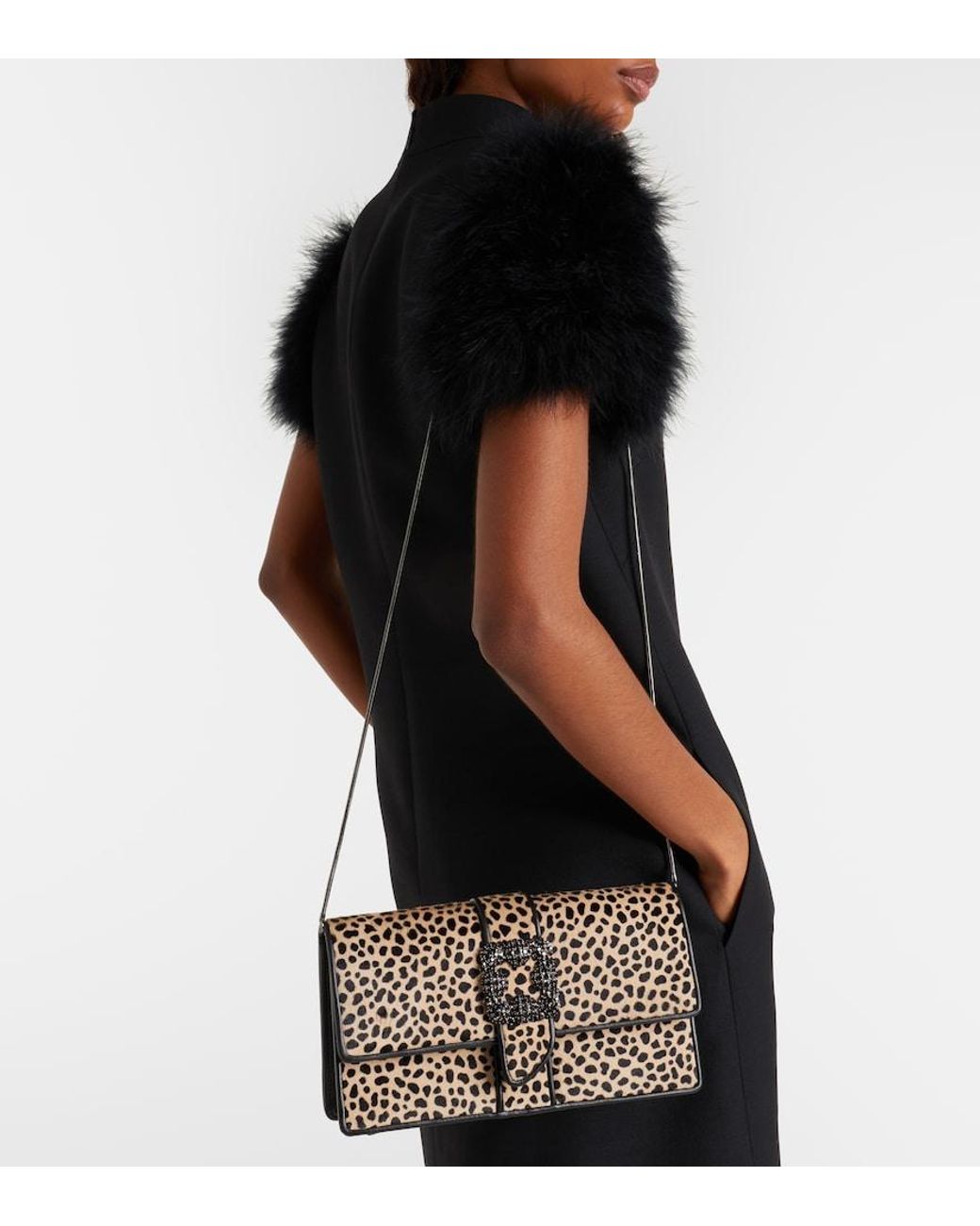 Manolo Blahnik Black Capri Embellished Calf Hair Clutch