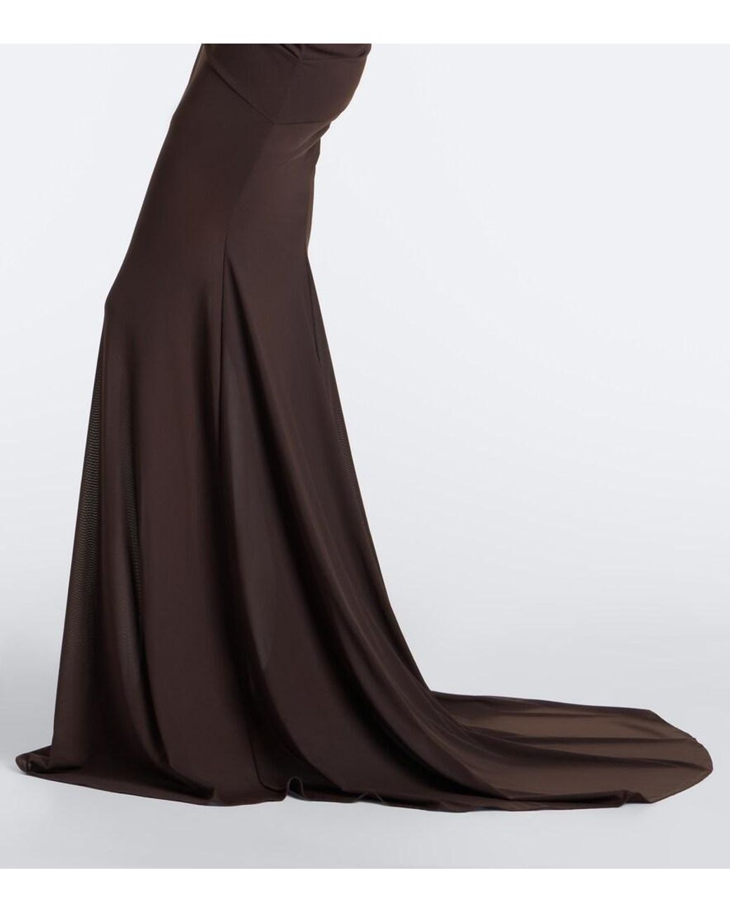 Alex Perry Brown One-Shoulder Mesh Gown