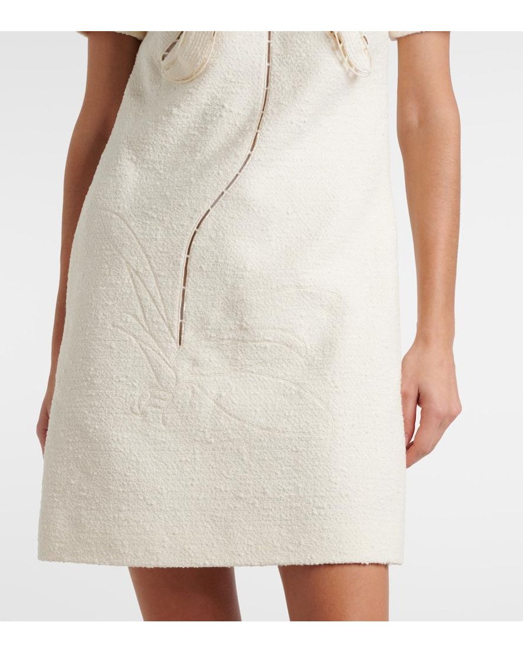 Oscar de la Renta Natural Orchid Embroidered Cotton Tweed Shift Dress