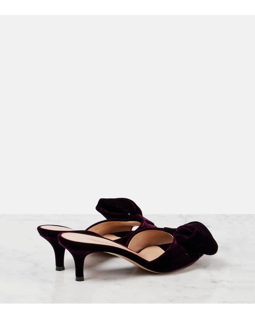 Gianvito Rossi 55 Bow-Detail Velvet Mules in Blue | Lyst