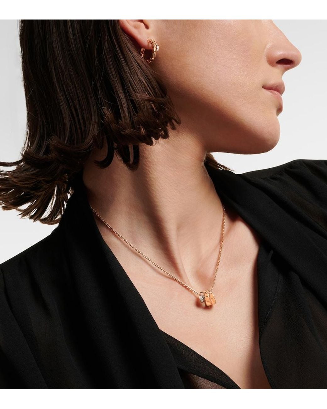 BVLGARI Metallic Serpenti Viper 18Kt Rose Pendant Necklace With Diamonds