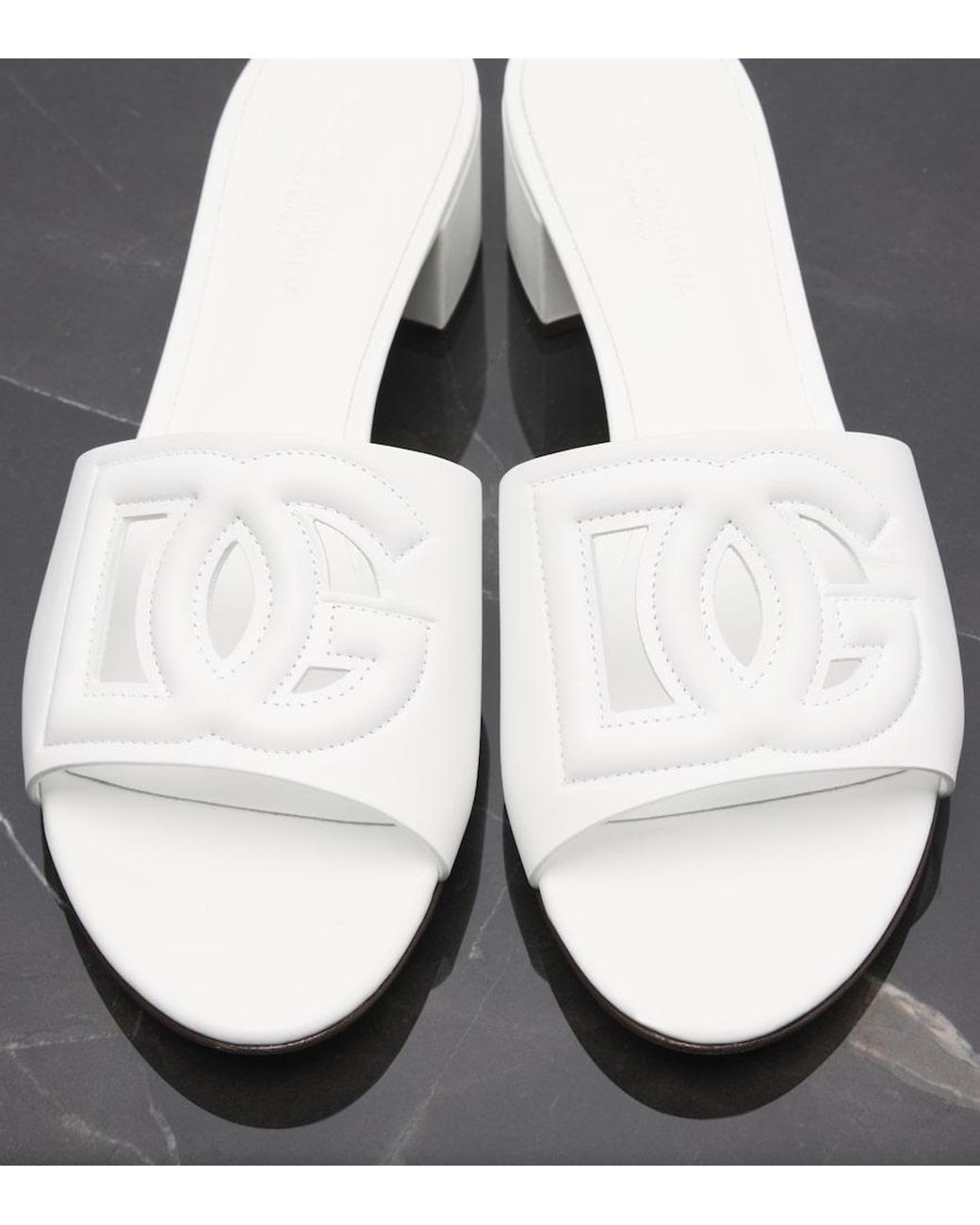 Dolce & Gabbana White Dg Logo Leather Sandal