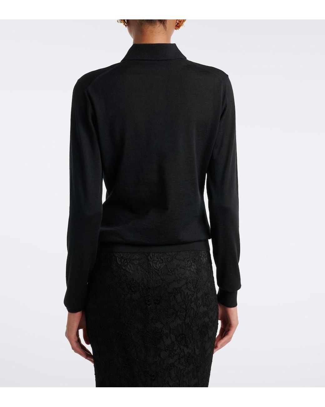 Dolce & Gabbana Black Embellished Cashmere Polo Sweater