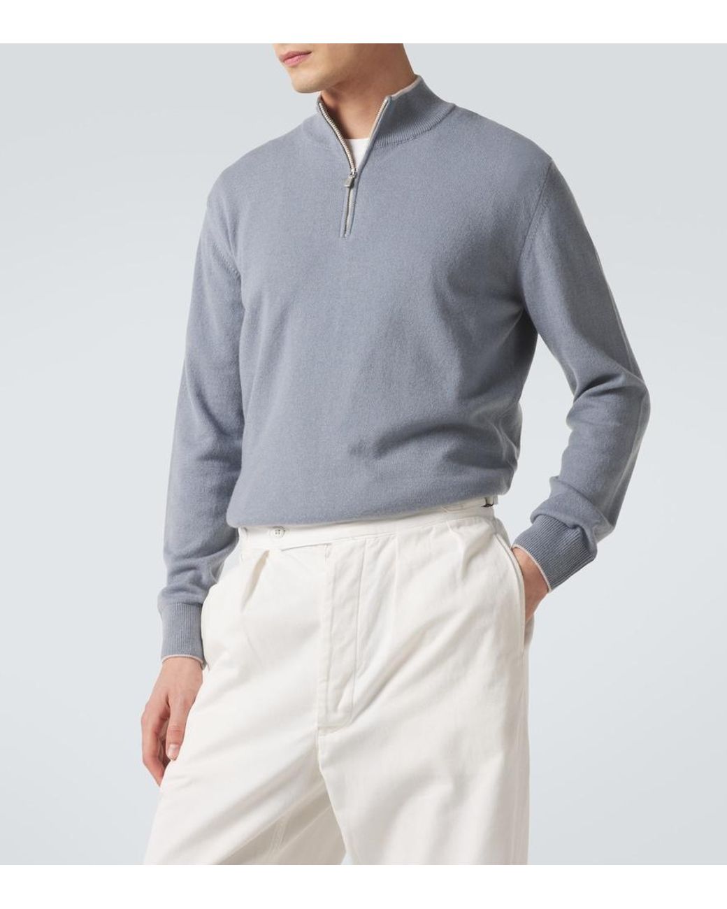 Eleventy Gray Cashmere Half-Zip Sweater for men