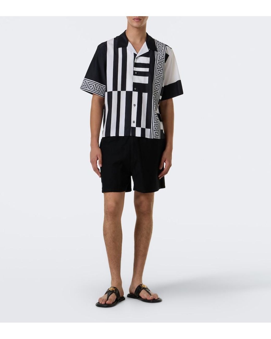Versace Black Printed Cotton And Silk Bowling Shirt for men