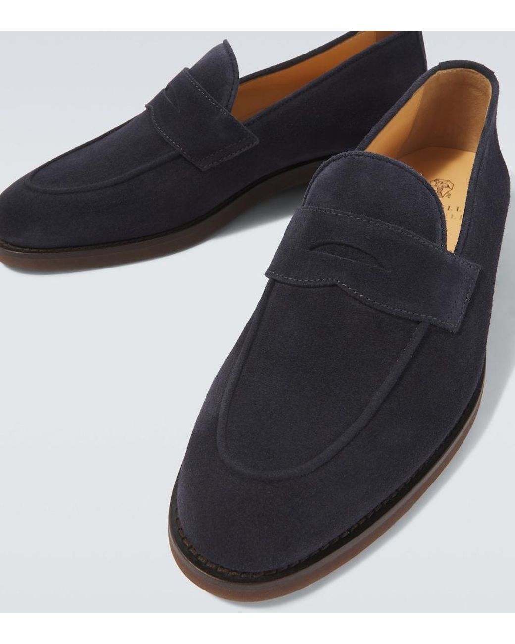 Brunello Cucinelli Blue Suede Penny Loafers for men